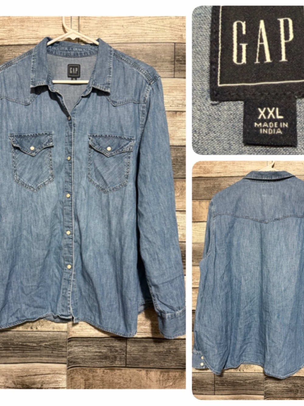 Gap Denim Snap Button Up Shirt Women’s XXL Blue Western Long Sleeve